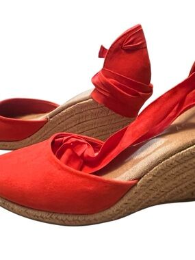Old Navy Red Espadrille Wedge Sandals with Ankle Wrap